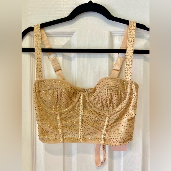 NWT Oh Polly After Party Underwired Embellished Bustier Crop Top in Gold - Picture 6 of 9